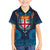 Fiji Coat of Arms Traditional Dashiki Family Matching Short Sleeve Bodycon Dress and Hawaiian Shirt Tapa Art and Palm Leaves Pattern Dark Navy Color - Polynesian Pride