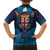 Fiji Coat of Arms Traditional Dashiki Family Matching Tank Maxi Dress and Hawaiian Shirt Tapa Art and Palm Leaves Pattern Dark Navy Color - Polynesian Pride