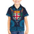 Fiji Coat of Arms Traditional Dashiki Hawaiian Shirt Tapa Art and Palm Leaves Pattern Dark Navy Color - Polynesian Pride