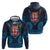 Fiji Coat of Arms Traditional Dashiki Hoodie Tapa Art and Palm Leaves Pattern Dark Navy Color - Polynesian Pride