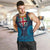 Fiji Coat of Arms Traditional Dashiki Men Tank Top Tapa Art and Palm Leaves Pattern Dark Navy Color - Polynesian Pride