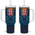 Fiji Coat of Arms Traditional Dashiki Tumbler With Handle Tapa Art and Palm Leaves Pattern Dark Navy Color - Polynesian Pride