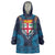 Fiji Coat of Arms Traditional Dashiki Wearable Blanket Hoodie Tapa Art and Palm Leaves Pattern Dark Navy Color - Polynesian Pride