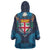 Fiji Coat of Arms Traditional Dashiki Wearable Blanket Hoodie Tapa Art and Palm Leaves Pattern Dark Navy Color - Polynesian Pride