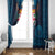 Fiji Coat of Arms Traditional Dashiki Window Curtain Tapa Art and Palm Leaves Pattern Dark Navy Color - Polynesian Pride