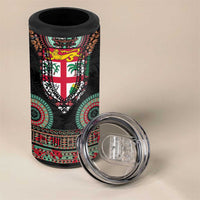 Fiji Coat of Arms Traditional Dashiki 4 in 1 Can Cooler Tumbler Tapa Art and Palm Leaves Pattern Black Color - Polynesian Pride