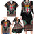 Fiji Coat of Arms Traditional Dashiki Family Matching Long Sleeve Bodycon Dress and Hawaiian Shirt Tapa Art and Palm Leaves Pattern Black Color - Polynesian Pride