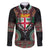 Fiji Coat of Arms Traditional Dashiki Family Matching Long Sleeve Bodycon Dress and Hawaiian Shirt Tapa Art and Palm Leaves Pattern Black Color - Polynesian Pride