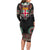 Fiji Coat of Arms Traditional Dashiki Family Matching Long Sleeve Bodycon Dress and Hawaiian Shirt Tapa Art and Palm Leaves Pattern Black Color - Polynesian Pride