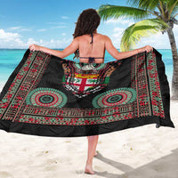Fiji Coat of Arms Traditional Dashiki Sarong Tapa Art and Palm Leaves Pattern Black Color - Polynesian Pride