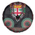 Fiji Coat of Arms Traditional Dashiki Spare Tire Cover Tapa Art and Palm Leaves Pattern Black Color - Polynesian Pride