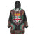 Fiji Coat of Arms Traditional Dashiki Wearable Blanket Hoodie Tapa Art and Palm Leaves Pattern Black Color - Polynesian Pride