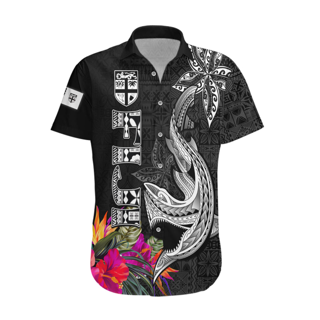 Custom Polynesian Fiji Hawaiian Shirt Shark and Hibiscus Tapa Pattern Version LT03 White - Polynesian Pride