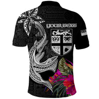 Custom Polynesian Fiji Polo Shirt Shark and Hibiscus Tapa Pattern Version LT03 - Polynesian Pride