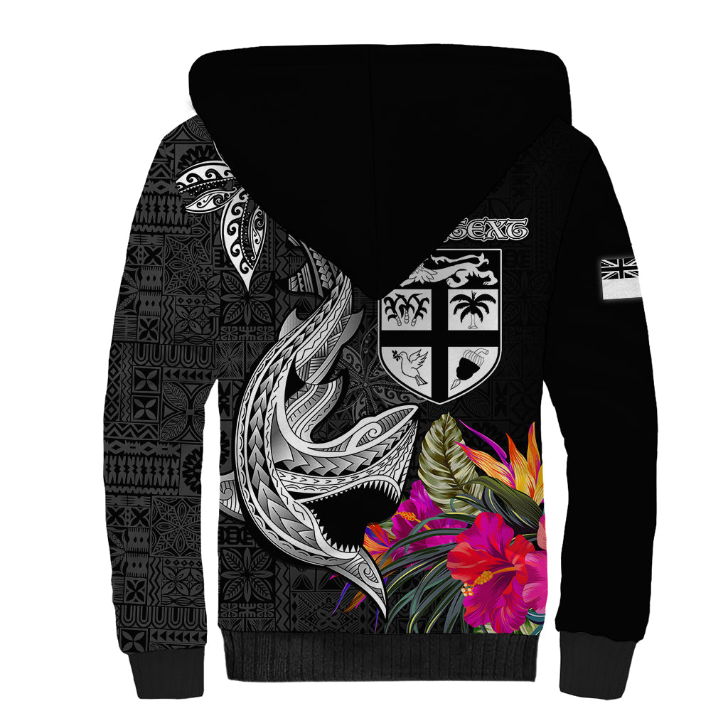 Custom Polynesian Fiji Sherpa Hoodie Shark and Hibiscus Tapa Pattern Version LT03 - Polynesian Pride