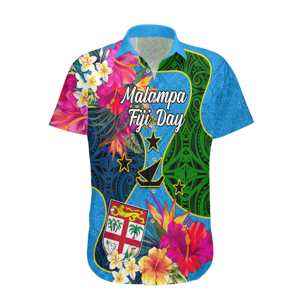 Malampa Fiji Day Hawaiian Shirt Tropical Plants Mix Polynesian and Tapa Pattern LT03 Blue - Polynesian Pride