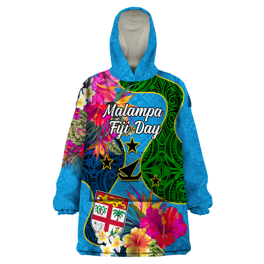 Malampa Fiji Day Wearable Blanket Hoodie Tropical Plants Mix Polynesian and Tapa Pattern LT03 One Size Blue - Polynesian Pride