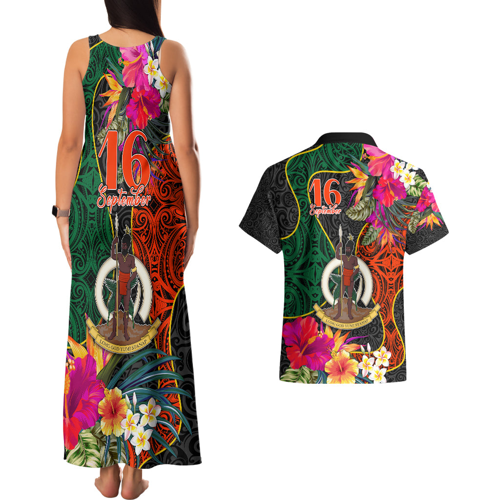 Penama Day Couples Matching Tank Maxi Dress and Hawaiian Shirt 16th September Polynesian Pattern with Pacific Flower LT03 - Polynesian Pride