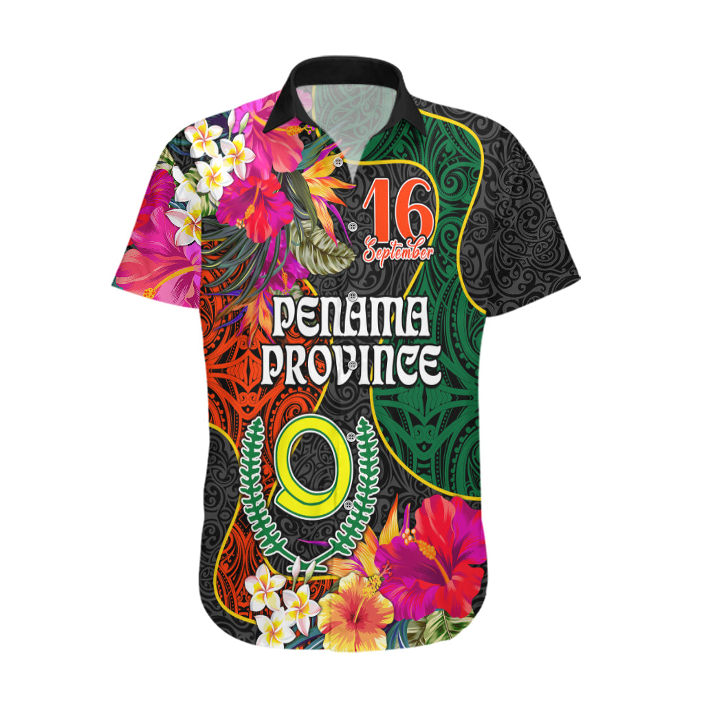 Penama Day Hawaiian Shirt 16th September Polynesian Pattern with Pacific Flower LT03 Black - Polynesian Pride