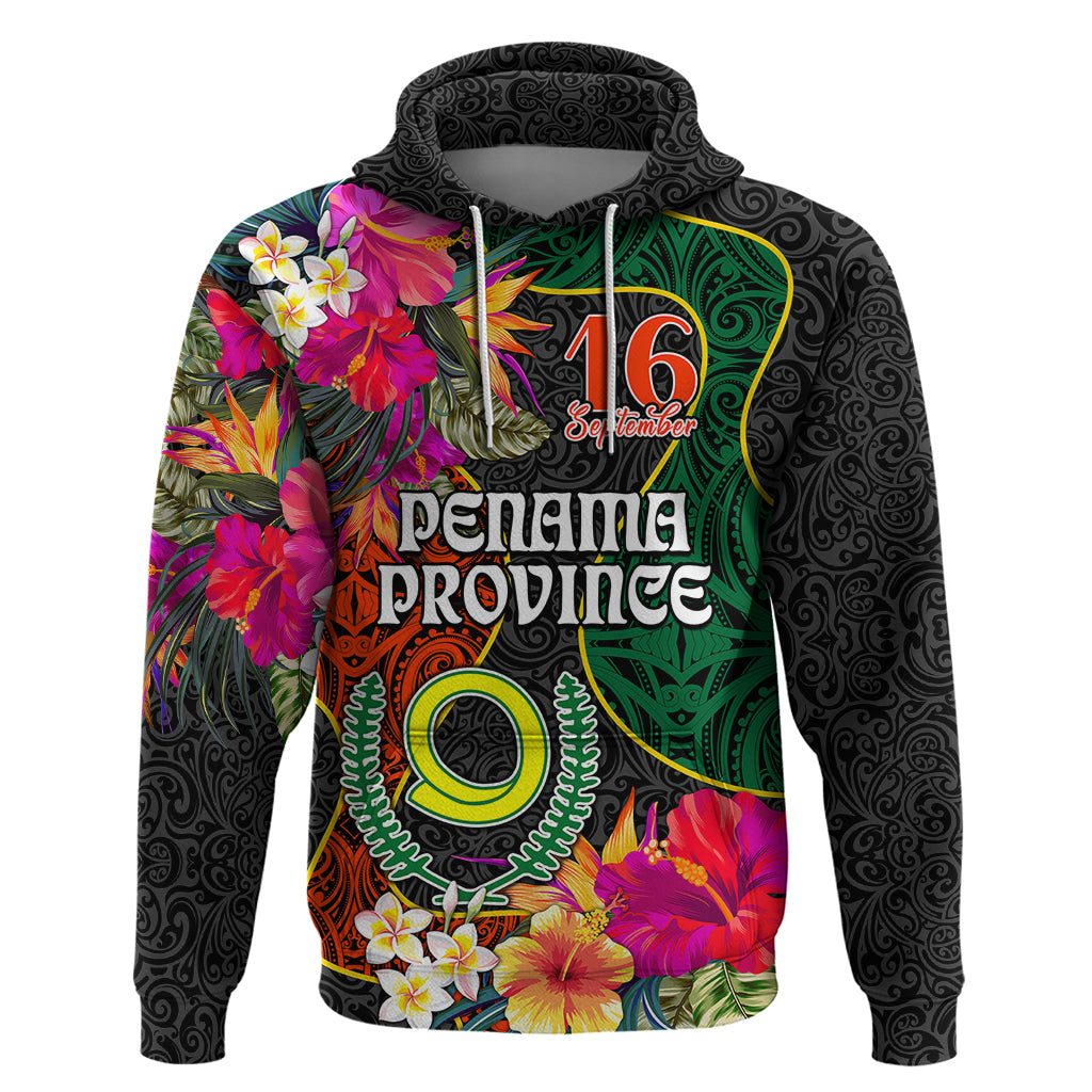 Penama Day Hoodie 16th September Polynesian Pattern with Pacific Flower LT03 Black - Polynesian Pride