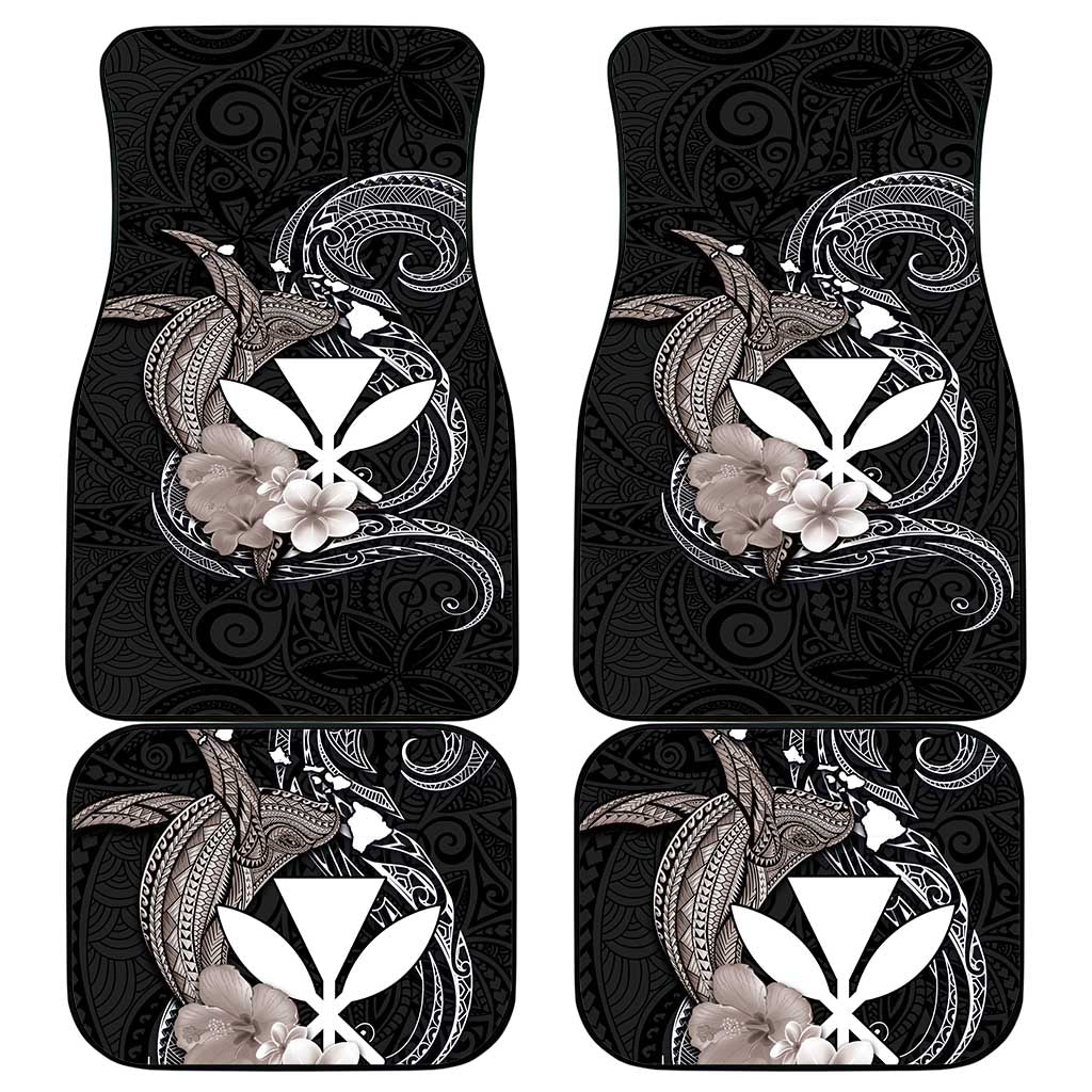 Hawaiian Whale and Kanaka Maoli Symbol Car Mats Hibiscus with Hawaii Map and Polynesian Tattoo Grayscale Color