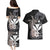 Hawaiian Whale and Kanaka Maoli Symbol Couples Matching Puletasi and Hawaiian Shirt Hibiscus with Hawaii Map and Polynesian Tattoo Grayscale Color
