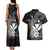 Hawaiian Whale and Kanaka Maoli Symbol Couples Matching Tank Maxi Dress and Hawaiian Shirt Hibiscus with Hawaii Map and Polynesian Tattoo Grayscale Color