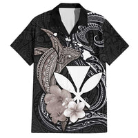 Hawaiian Whale and Kanaka Maoli Symbol Family Matching Off Shoulder Maxi Dress and Hawaiian Shirt Hibiscus with Hawaii Map and Polynesian Tattoo Grayscale Color