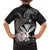 Hawaiian Whale and Kanaka Maoli Symbol Family Matching Puletasi and Hawaiian Shirt Hibiscus with Hawaii Map and Polynesian Tattoo Grayscale Color