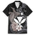 Hawaiian Whale and Kanaka Maoli Symbol Family Matching Puletasi and Hawaiian Shirt Hibiscus with Hawaii Map and Polynesian Tattoo Grayscale Color