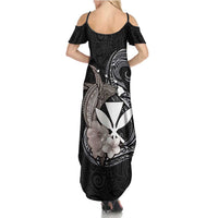 Hawaiian Whale and Kanaka Maoli Symbol Family Matching Summer Maxi Dress and Hawaiian Shirt Hibiscus with Hawaii Map and Polynesian Tattoo Grayscale Color