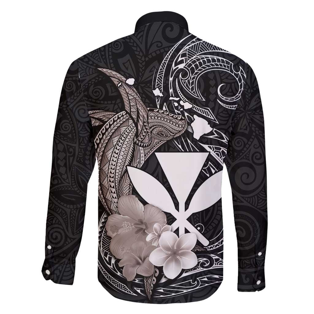 Hawaiian Whale and Kanaka Maoli Symbol Family Matching Tank Maxi Dress and Hawaiian Shirt Hibiscus with Hawaii Map and Polynesian Tattoo Grayscale Color