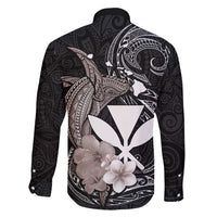 Hawaiian Whale and Kanaka Maoli Symbol Family Matching Tank Maxi Dress and Hawaiian Shirt Hibiscus with Hawaii Map and Polynesian Tattoo Grayscale Color