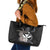 Hawaiian Whale and Kanaka Maoli Symbol Leather Tote Bag Hibiscus with Hawaii Map and Polynesian Tattoo Grayscale Color