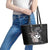 Hawaiian Whale and Kanaka Maoli Symbol Leather Tote Bag Hibiscus with Hawaii Map and Polynesian Tattoo Grayscale Color