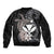 Hawaiian Whale and Kanaka Maoli Symbol Sleeve Zip Bomber Jacket Hibiscus with Hawaii Map and Polynesian Tattoo Grayscale Color