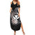 Hawaiian Whale and Kanaka Maoli Symbol Summer Maxi Dress Hibiscus with Hawaii Map and Polynesian Tattoo Grayscale Color