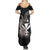 Hawaiian Whale and Kanaka Maoli Symbol Summer Maxi Dress Hibiscus with Hawaii Map and Polynesian Tattoo Grayscale Color