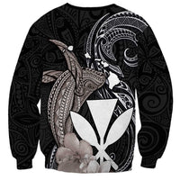 Hawaiian Whale and Kanaka Maoli Symbol Sweatshirt Hibiscus with Hawaii Map and Polynesian Tattoo Grayscale Color