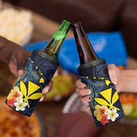 Hawaiian Whale and Kanaka Maoli Symbol 4 in 1 Can Cooler Tumbler Hibiscus with Hawaii Map and Polynesian Tattoo Deep Sea Color