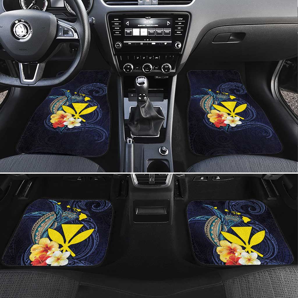 Hawaiian Whale and Kanaka Maoli Symbol Car Mats Hibiscus with Hawaii Map and Polynesian Tattoo Deep Sea Color