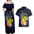 Hawaiian Whale and Kanaka Maoli Symbol Couples Matching Off Shoulder Maxi Dress and Hawaiian Shirt Hibiscus with Hawaii Map and Polynesian Tattoo Deep Sea Color