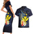 Hawaiian Whale and Kanaka Maoli Symbol Couples Matching Short Sleeve Bodycon Dress and Hawaiian Shirt Hibiscus with Hawaii Map and Polynesian Tattoo Deep Sea Color