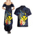 Hawaiian Whale and Kanaka Maoli Symbol Couples Matching Summer Maxi Dress and Hawaiian Shirt Hibiscus with Hawaii Map and Polynesian Tattoo Deep Sea Color