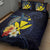 Hawaiian Whale and Kanaka Maoli Symbol Quilt Bed Set Hibiscus with Hawaii Map and Polynesian Tattoo Deep Sea Color