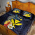 Hawaiian Whale and Kanaka Maoli Symbol Quilt Bed Set Hibiscus with Hawaii Map and Polynesian Tattoo Deep Sea Color