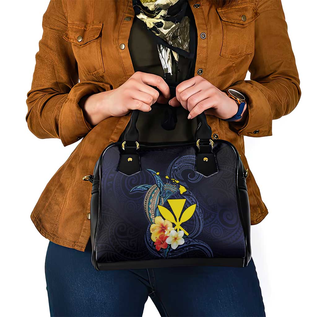 Hawaiian Whale and Kanaka Maoli Symbol Shoulder Handbag Hibiscus with Hawaii Map and Polynesian Tattoo Deep Sea Color