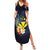 Hawaiian Whale and Kanaka Maoli Symbol Summer Maxi Dress Hibiscus with Hawaii Map and Polynesian Tattoo Deep Sea Color