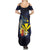 Hawaiian Whale and Kanaka Maoli Symbol Summer Maxi Dress Hibiscus with Hawaii Map and Polynesian Tattoo Deep Sea Color