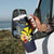 Hawaiian Whale and Kanaka Maoli Symbol Tumbler With Handle Hibiscus with Hawaii Map and Polynesian Tattoo Deep Sea Color